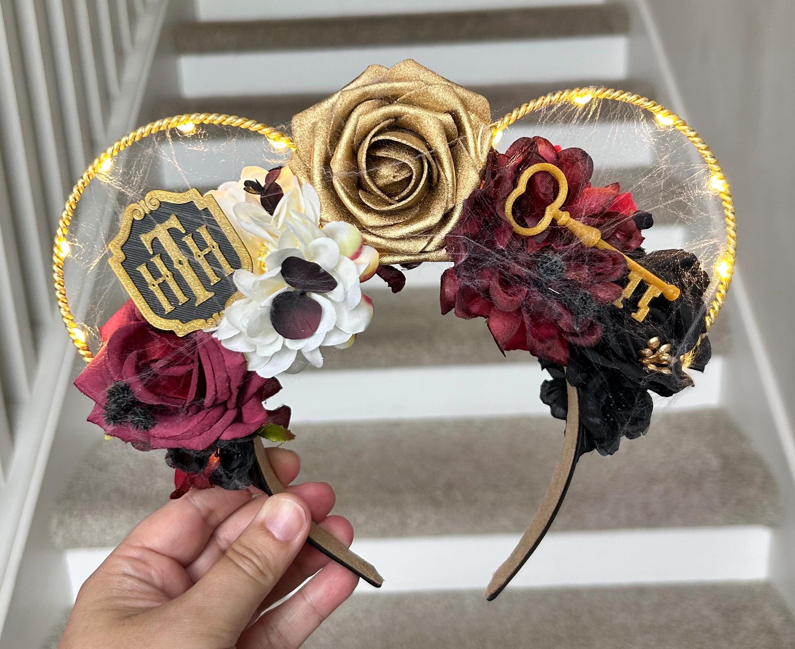 Handmade Gold & Burgundy Tower of Terror Minnie Ears Headband with Black Bow Loungefly Disney Tower of Terror Minnie Mouse Ears Headband  main image 3