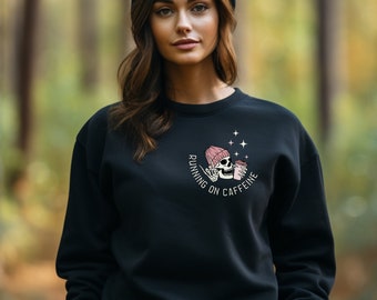 Chandail "Running on Caffeine", Sweatshirt pour Amoureux Café, Chandail humoristique