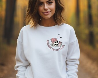 Chandail pour Maman "Running on Caffeine", Sweatshirt pour maman, Imprimé café