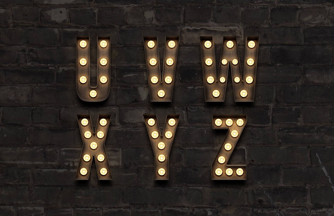 Marquee Light Bulb Sign Letters pngs for Graphic Design & Photoshop PSD