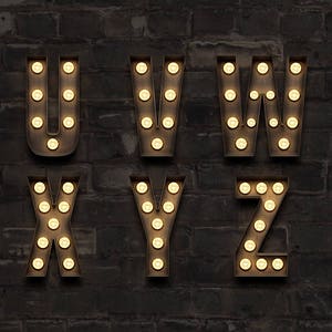Marquee Light Bulb Sign Letters pngs for Graphic Design & Photoshop PSD