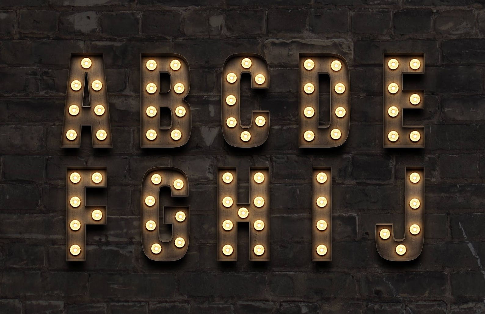 Marquee Light Bulb Sign Letters pngs for Graphic Design & Photoshop PSD