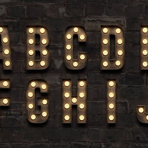 Marquee Light Bulb Sign Letters pngs for Graphic Design & Photoshop PSD