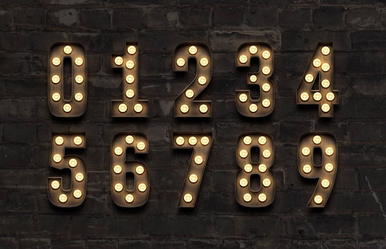 Marquee Light Bulb Sign Letters pngs for Graphic Design & PSD