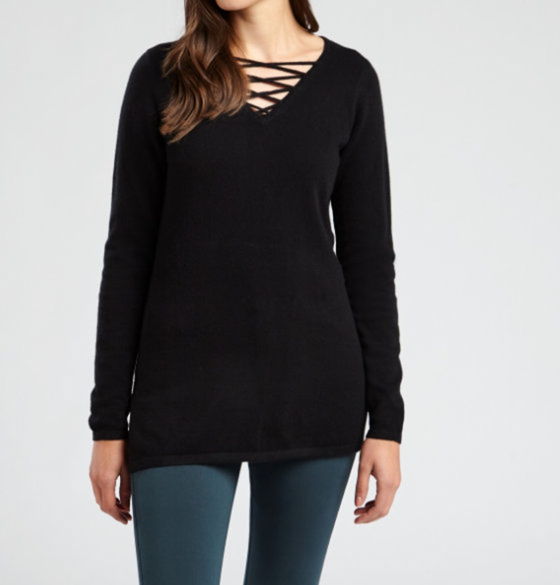 Black Cashmere Tie Neck Sweater Etsy