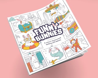 Funny rabbit colouring book // Childrens gift for son, for daughter, for kids // Adult colouring book // Bunny birthday gift