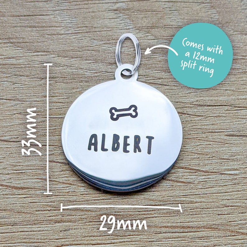 Premium Pet Tag // Laser engraved silver circular tag // Small Dog ID Tag // Cat ID Tag // Personalised pet tag // stainless steel tags image 9