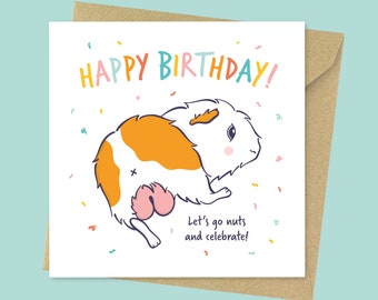 Let's go nuts, rude guinea pig birthday card // funny guinea pig birthday card for her, for him, for mum, for dad