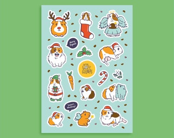 Cute Christmas Guinea Pig Stickers Sheet A5 // Planner Stickers // Kiss Cut Journal Stickers // Guinea Pig Gift // Childrens Chritmas gift