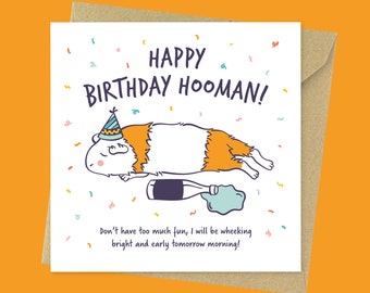 Wheeking bright and early, funny personalised guinea pig birthday card // funny guinea pig birthday gift for her, for him, for mum, for dad