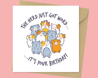 The herd just got word, cute guinea pig birthday card for kids, for children, for son, for daughter, for mum, for dad, for guinea pig owner