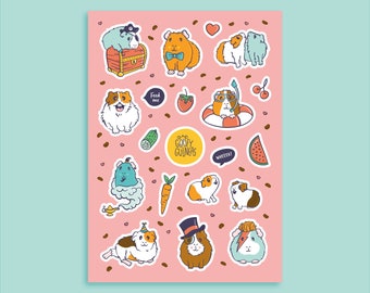 Cute Guinea Pig Stickers Sheet A5 // Planner Stickers // Kiss Cut Journal Stickers // Guinea Pig Gift // Childrens Birthday gift
