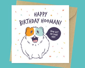 Get me some hay, personalised guinea pig birthday card // funny guinea pig gift for her, for him, for kids, for children, for sister,  mum