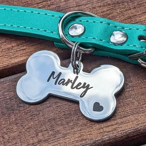 Premium Dog Tag // Laser engraved silver dog bone tag // Dog ID Tag // New Puppy Name Tag // Personalised pet tag // stainless steel tag