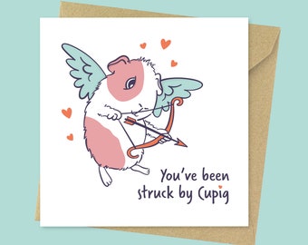 Cupig, funny guinea pig valentines card // Cute guinea pig anniversary card for her, for him, for wife, for girlfriend, for boyfriend