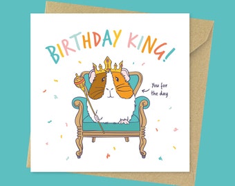 Birthday King, funny guinea pig birthday card // cute guinea pig birthday card for him, for for dad, for brother, for son, guinea pig dad