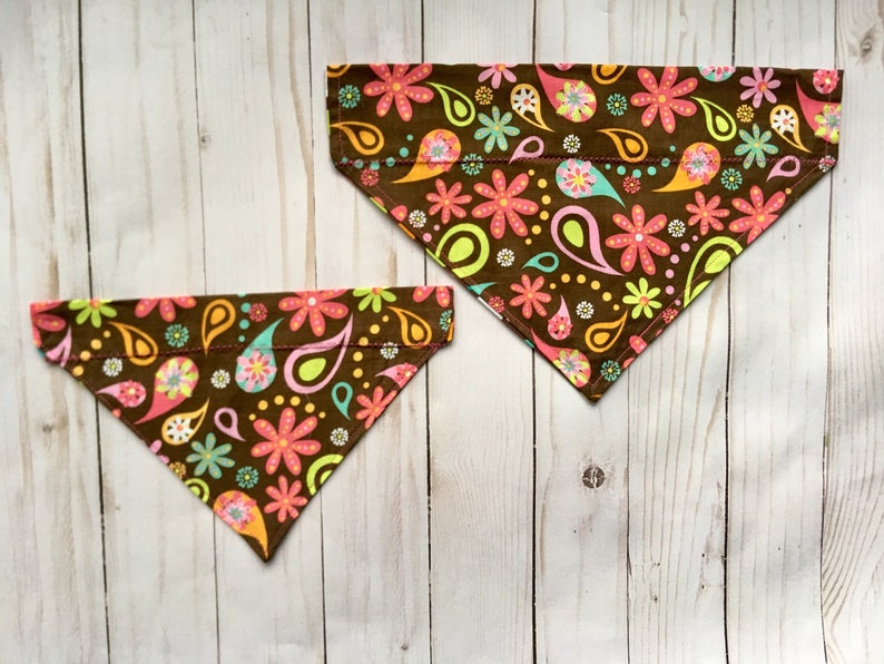 Slide-on Dog Bandana Brown Paisley and Polka Dot