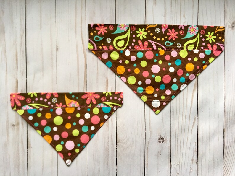 Slide-on Dog Bandana Brown Paisley and Polka Dot