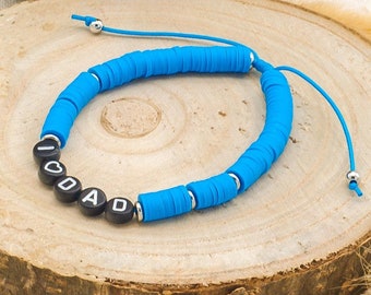 Bracelet perle heishi homme à personnaliser - bracelet prénom | papa | parrain en lettre - cadeau naissance pour femme | homme | enfant