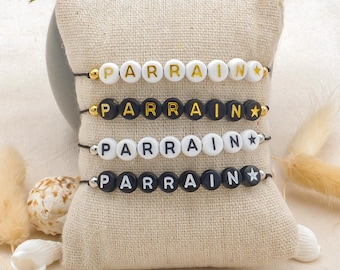Bracelet PARRAIN en perles lettres - bracelet personnalisable naissance - bijoux baptême | communion - cadeau parrain | Noël