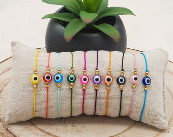 Bracelet evil eye - bracelet protecteur mauvais oeil - bracelet famille cordon & perle acier inoxydable doré - cadeau femme | homme | enfant