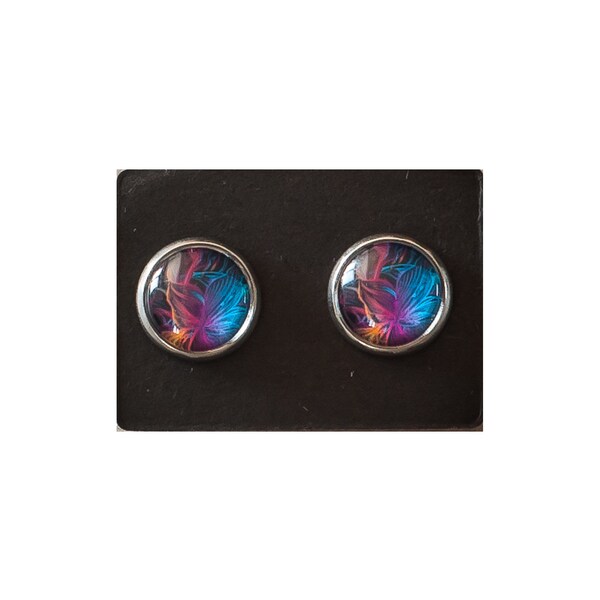 Boucles d'oreilles puce multicolore - boucles d'oreilles motif géométrie - puces acier inoxydable argent - cadeau femme | fête des mères