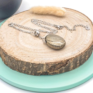 Memory & intellect pyrite pendant necklace - natural stone well-being jewelry - stainless steel chain or cord - women's gift | man