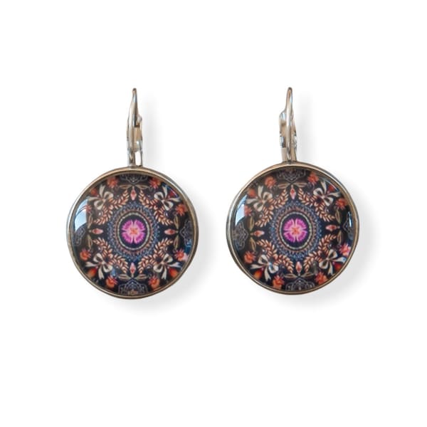 Boucles d'oreilles baroque marron - boucle d'oreille dormeuse cabochon en verre - acier inoxydable argent - cadeau femme | Fête des mères