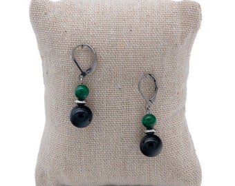 Orecchini in malachite | Obsidian - Orecchini Dormienti Argento Acciaio Inox - Pietra Naturale - Regalo Donna | Natale