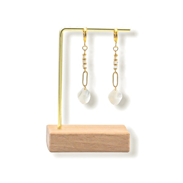 Boucles d'oreilles mini créole feuille de nacre - boucles d'oreilles acier inoxydable doré - bijoux nacre - cadeau femme | fête des mères