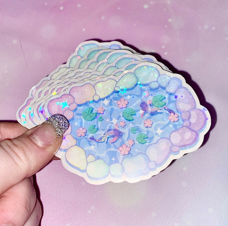 Estanque de koi pastel / estanques de koi lindos, pegatinas para estanques de koi, pegatinas de koi, peces koi, pegatinas kawaii imagen 2