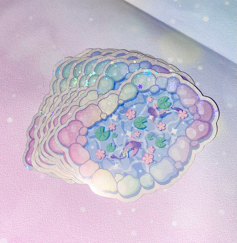Estanque de koi pastel / estanques de koi lindos, pegatinas para estanques de koi, pegatinas de koi, peces koi, pegatinas kawaii imagen 3