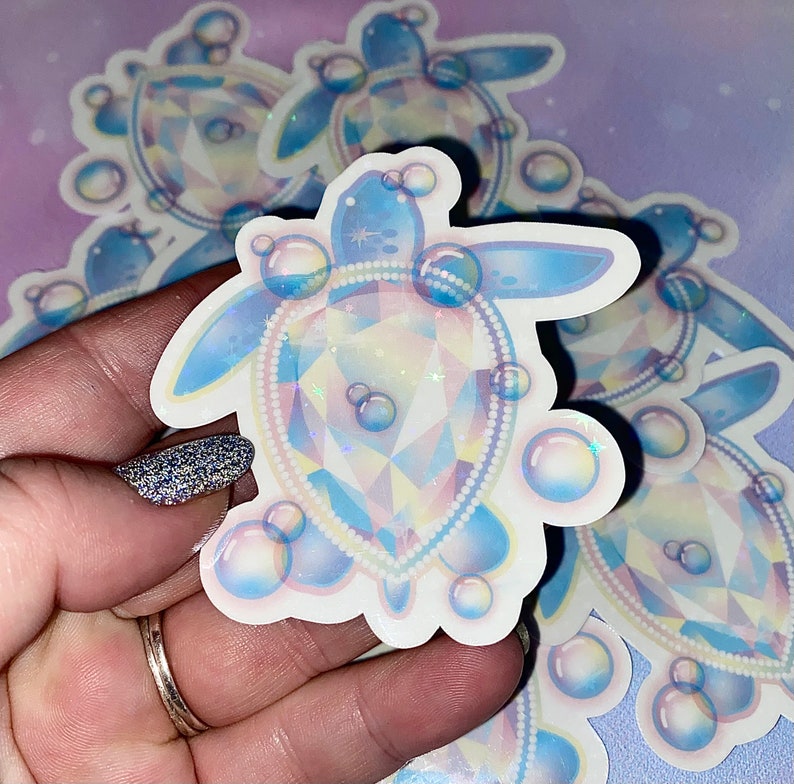 Rainbow sea turtle holo sticker | cute turtle stickers, turtle stickers, kawaii stickers, girly stickers, sea turtles, tumbler stickers image 1