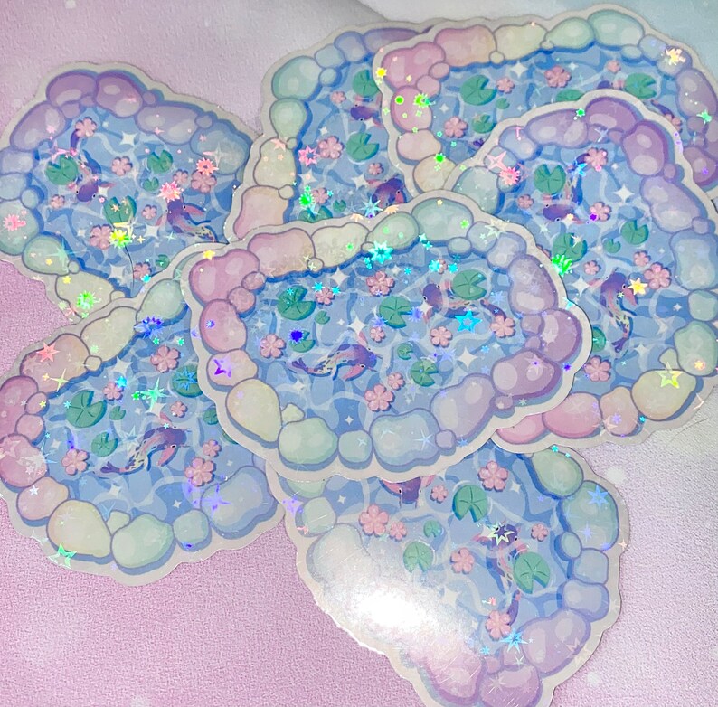 Estanque de koi pastel / estanques de koi lindos, pegatinas para estanques de koi, pegatinas de koi, peces koi, pegatinas kawaii imagen 5