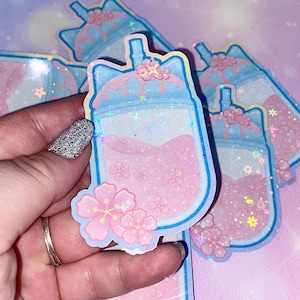 Sakura Juice | cute Sakura flowers, Kawaii Stickers, Sakura stickers, girly stickers, cat stickers, cat mom
