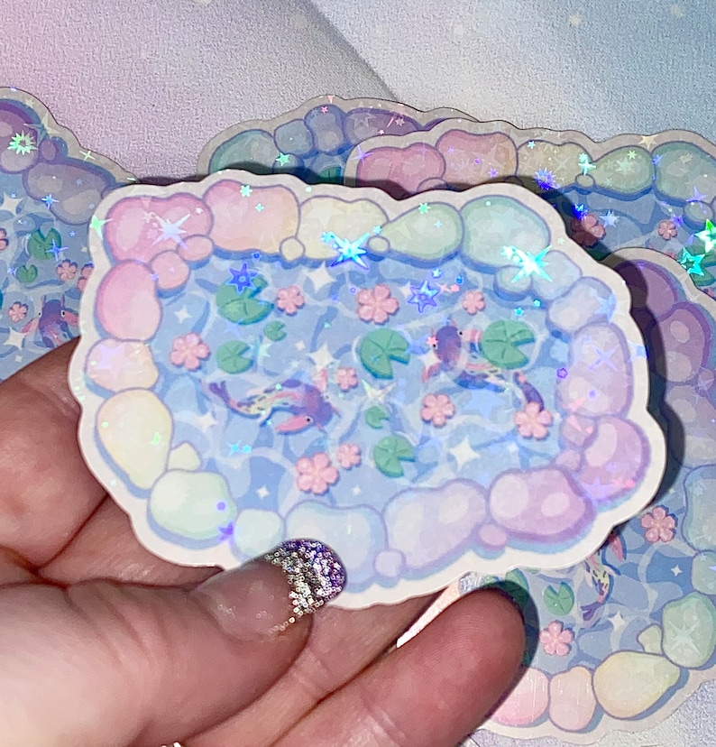 Estanque de koi pastel / estanques de koi lindos, pegatinas para estanques de koi, pegatinas de koi, peces koi, pegatinas kawaii imagen 1
