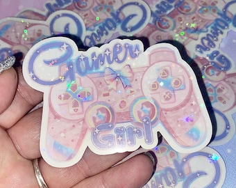 Gamer girl holo star sticker | pink gamer girl, pink game controller, gamer girl stickers, gamer girls, Kawaii stickers, girly stickers