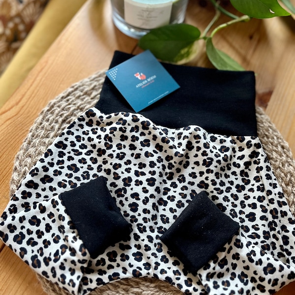 Sarouel évolutif bébé biologique motifs léopard motifs noir noisette 3 à 24 mois