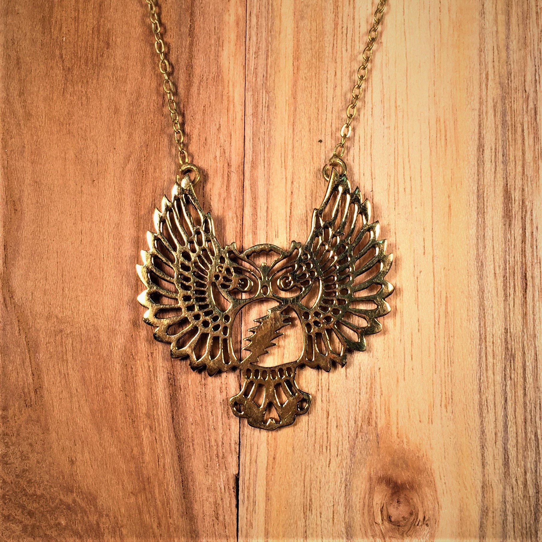 Brass Owl Pendant With Brass Chain Beautiful design handmade Etsy