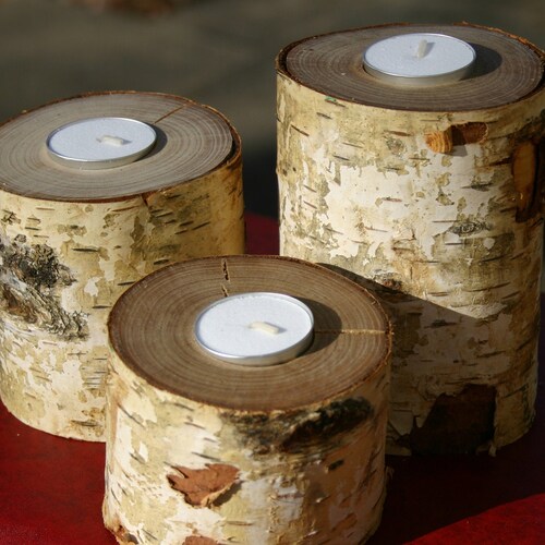 Yule Log White Birch Tea Light Holder Candle Holder Holiday Etsy