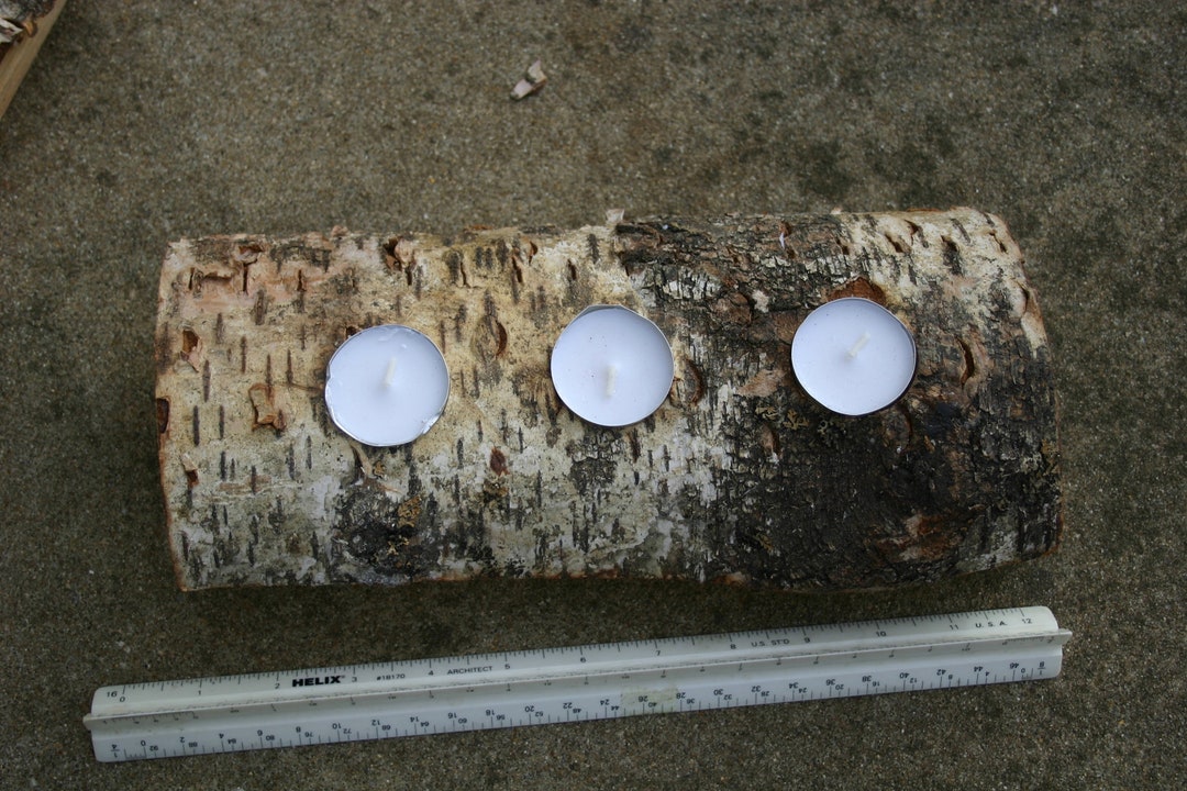 Yule Log White Birch Tea Light Holder Candle Holder Holiday Etsy