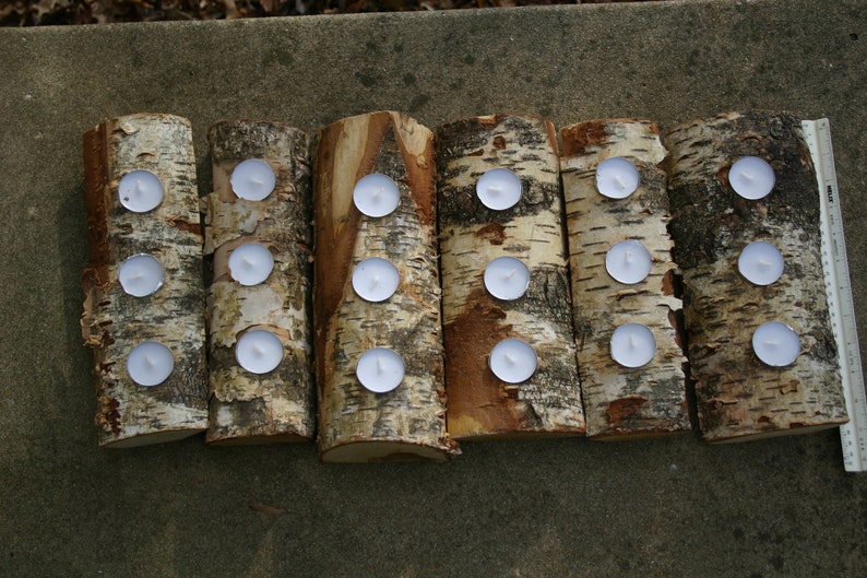 Yule Log White Birch Tea Light Holder Candle Holder Holiday Etsy