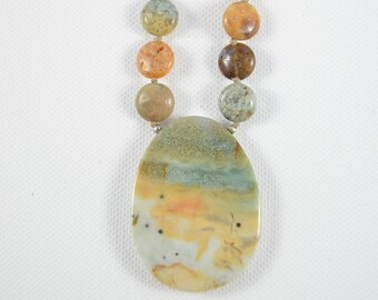 Hand Knotted African Opal Jasper Necklace 29 12 Inches