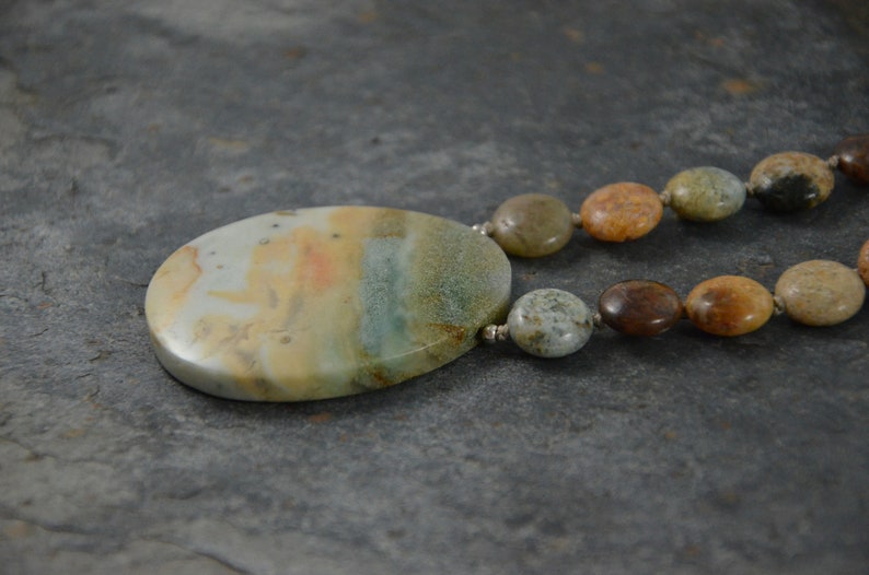 Multi-Coloured Amazonite Pendant Necklace with Hand Knotted African Opal Strand Beach Style OOAK Gemstone Necklace
