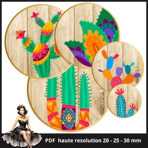 Western watercolor cactus Cabochon images 25mm 1inch circle Printable images digital collage sheet Instant download bottle caps #178