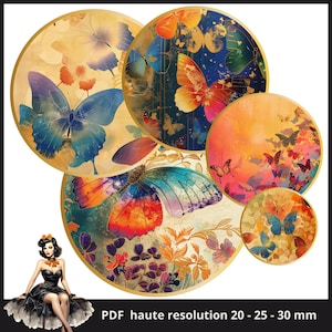 butterfly watercolor Cabochon images 25mm 1inch circle Printable images digital collage sheet Instant download bottle caps #195