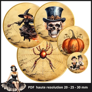 Halloween Cabochon images 25mm 1inch circle Printable images digital collage sheet Instant download bottle caps #6