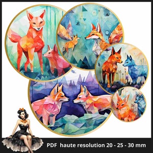 Animal origami colorful Cabochon images 25mm 1inch circle Printable images digital collage sheet Instant download bottle caps #102