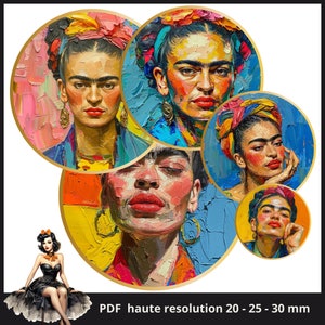 Frida Kahlo Kunst Cabochon Bilder 25mm 1inch Kreis Druckbare Bilder Digital Collage Sheet Sofortdownload Kronkorken #210
