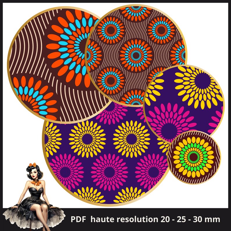 Pattern Wax African Cabochon Images 25mm 1inch Circle Printable Images ...